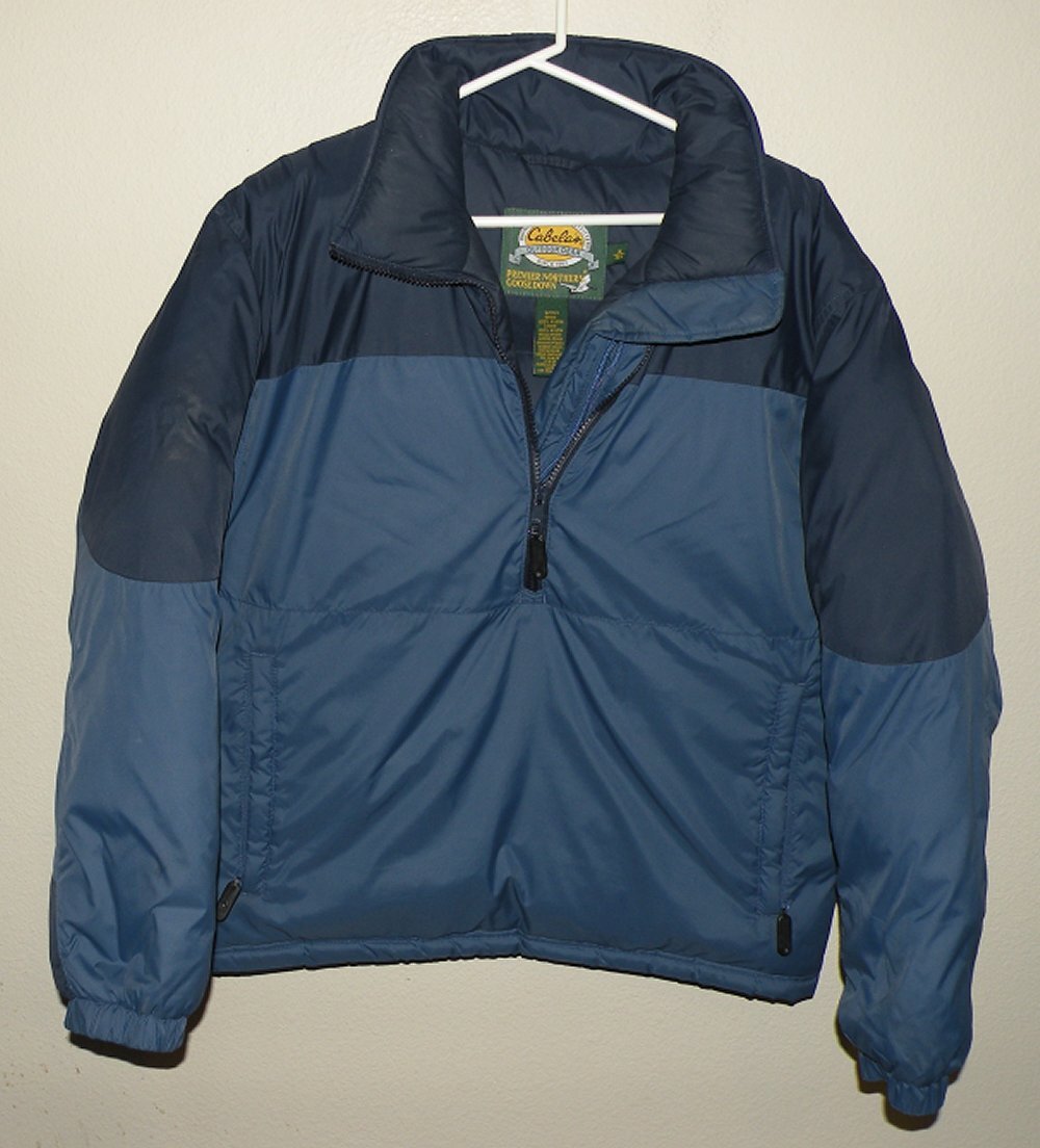 Cabela’s Premier Northern Goose Down Mens Medium Half Zip Nylon Puffer Coat Blue